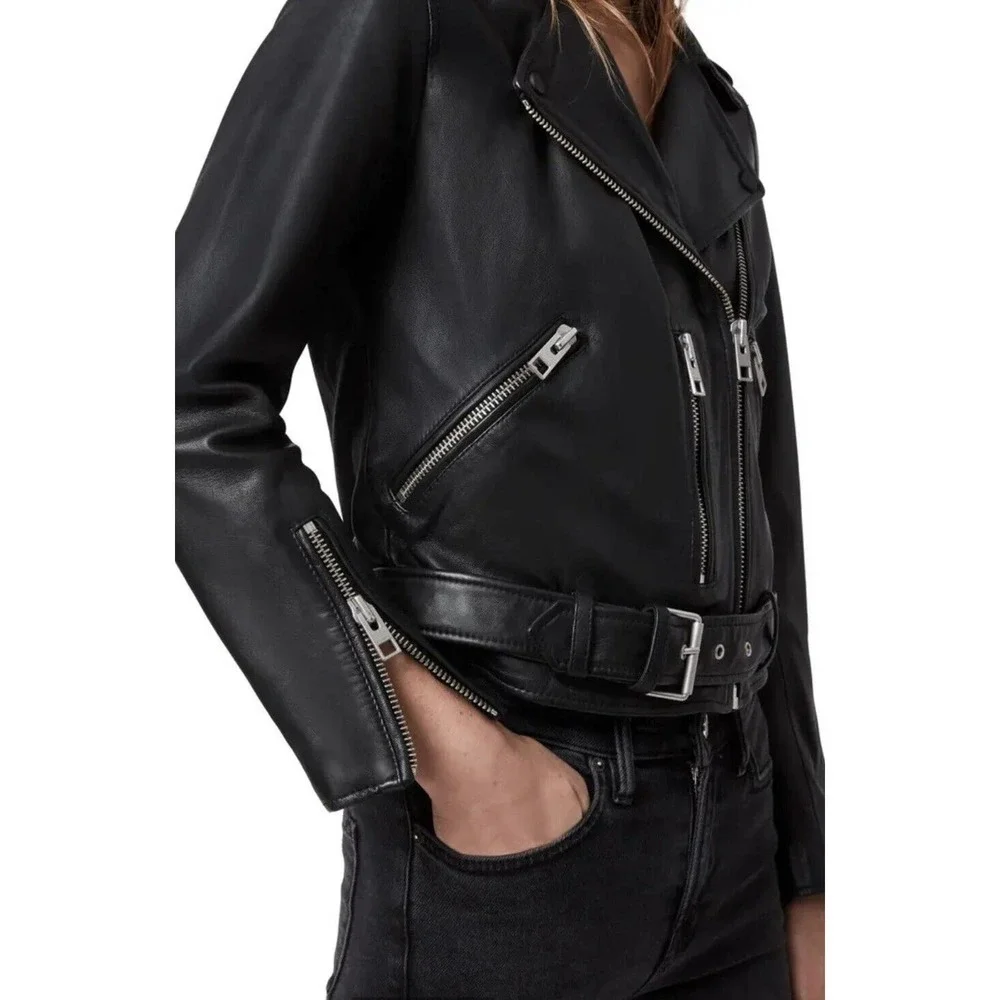 NWOT ALLSAINTS BALFERN LEATHER BIKER WOMEN'S JACKET BLACK SIZE - 0.US/4.UK/32.EU